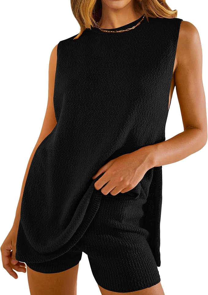 NENONA Women's Summer Sleeveless Sweater Sets Casual Knit Tunic Tops and Shorts 2 Piece Outfits | Amazon (US)