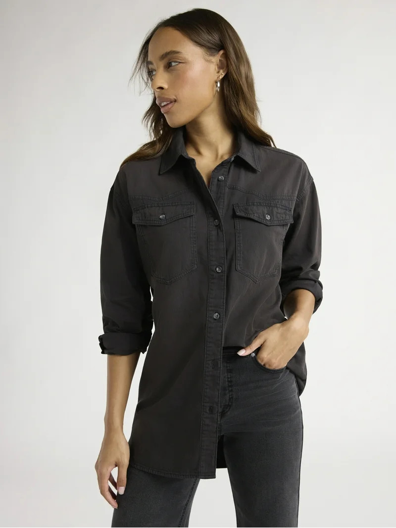 Sofia Jeans Women's and Women's Plus Sofia Oversized Boyfriend Shirt with Long Sleeves, Sizes XS-... | Walmart (US)