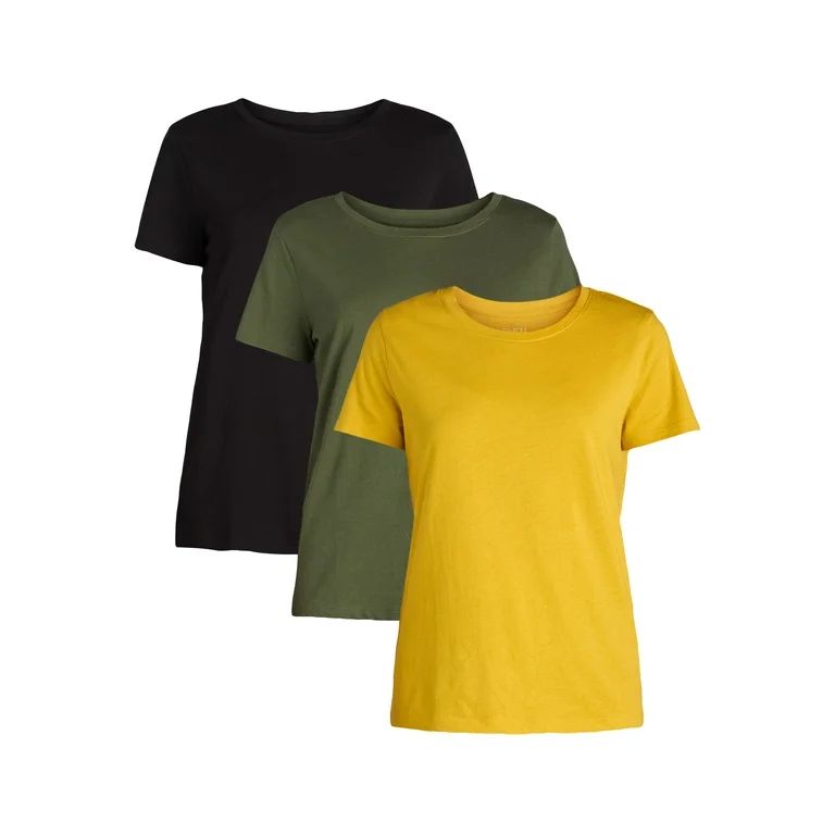 Time and Tru Women's Cotton Crewneck Tee with Short Sleeves, 3-Pack, Sizes XS-XXXL | Walmart (US)