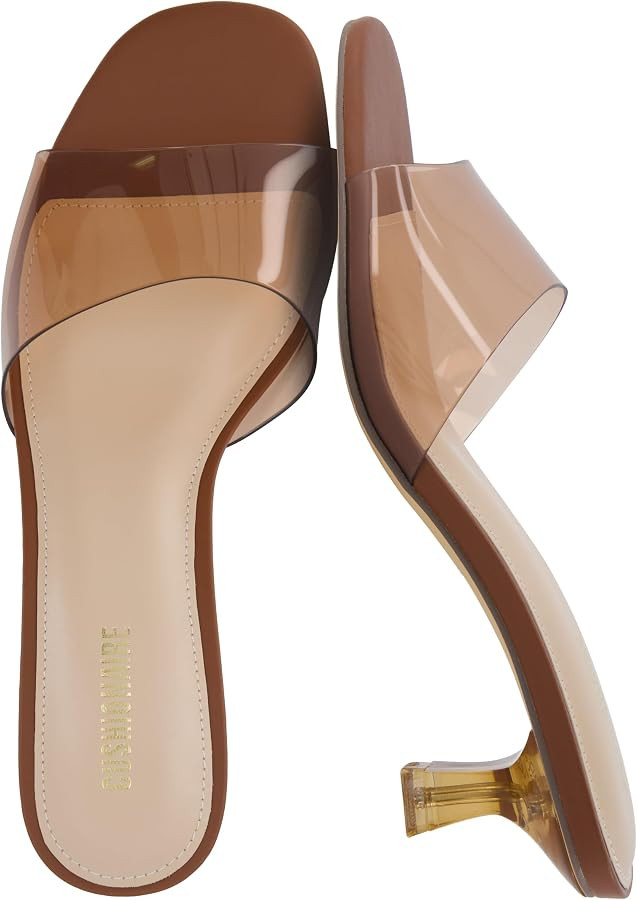 CUSHIONAIRE Doral Clear Kitten Heels for Women, Slip-On Open Toe Dress Sandals with Cushioned Foo... | Amazon (US)