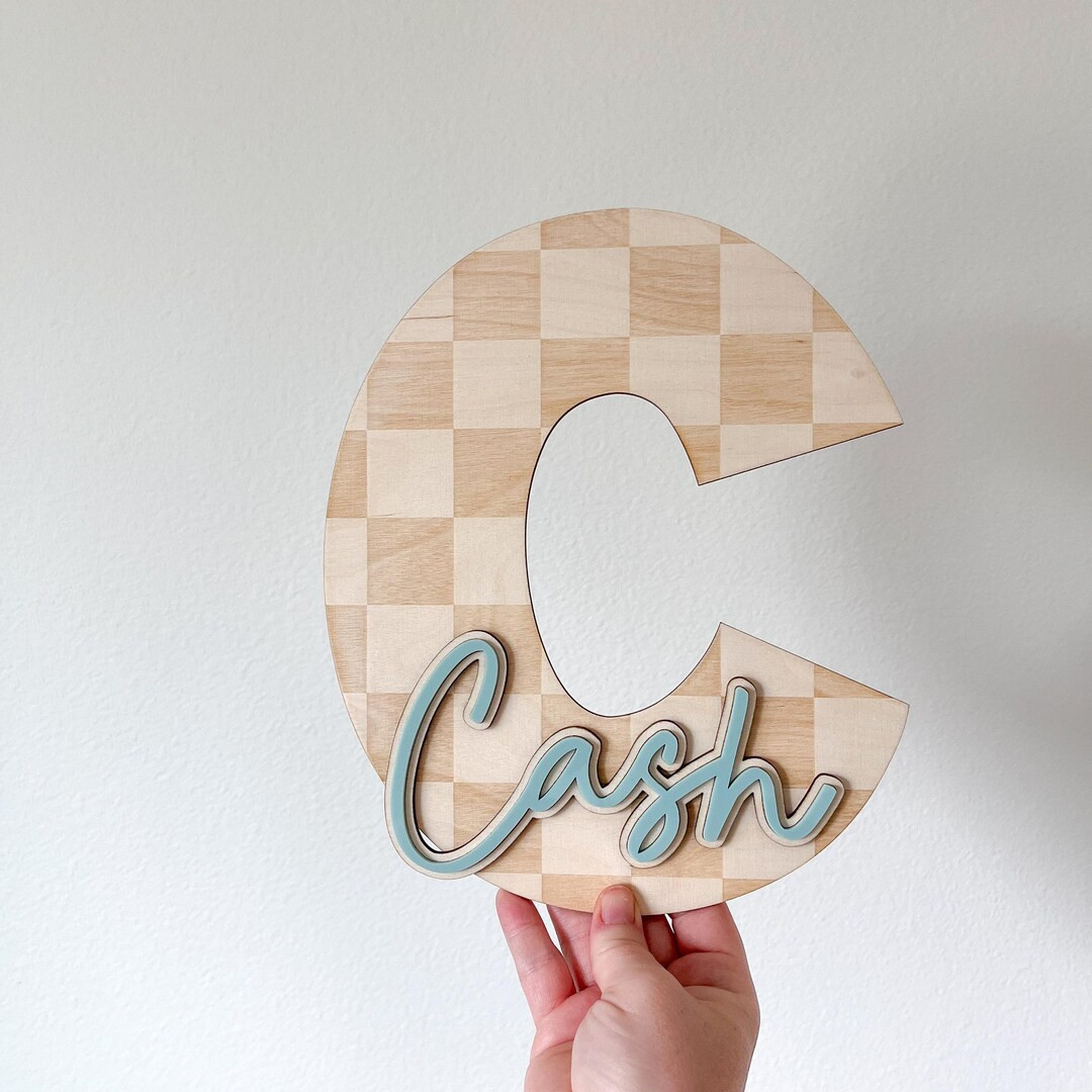 Checkered Nursery Name Sign Wall Decor Baby Boy Room Name Sign Baby Shower Keepsake Gift Customiz... | Etsy (US)
