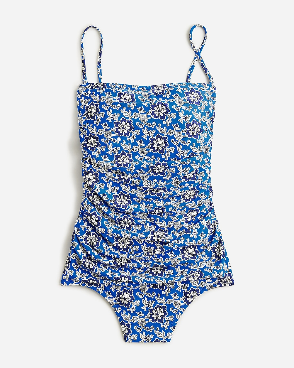 Ruched bandeau one-piece swimsuit in cobalt floral | J. Crew US