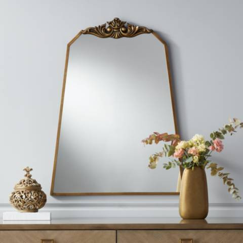 Morrey 25 3/4" x 34 1/4" Crown Top Angled Wall Mirror | LampsPlus.com