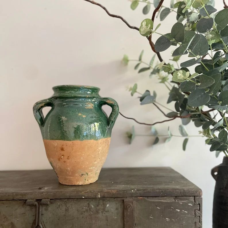 The Yesil Pot // Rustic Clay Pot // Vintage Glazed Pot // Glazed Urn // Green Glazed Planter // G... | Etsy (UK)