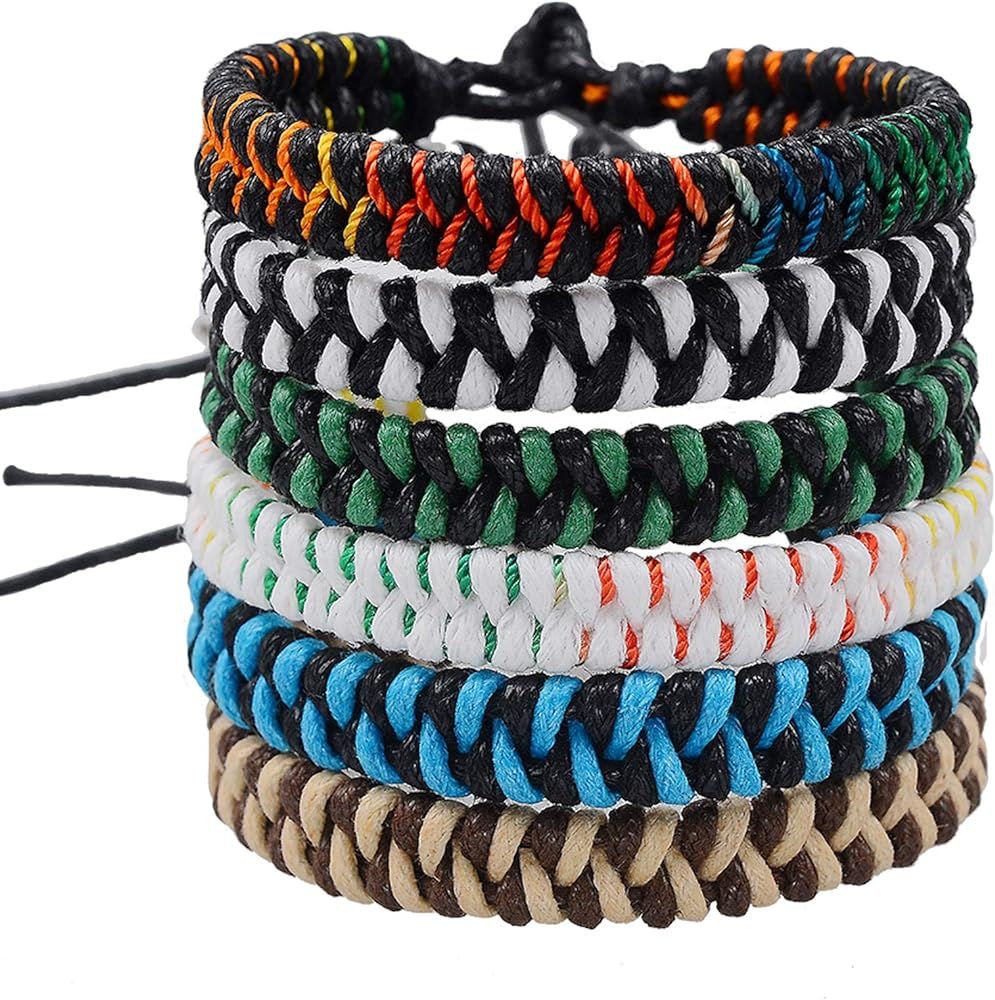 Jeka Handmade Braided Woven Friendship Bracelets Fashion 6 Pcs Bulk Men Cool Wrist Bracelet for T... | Amazon (US)