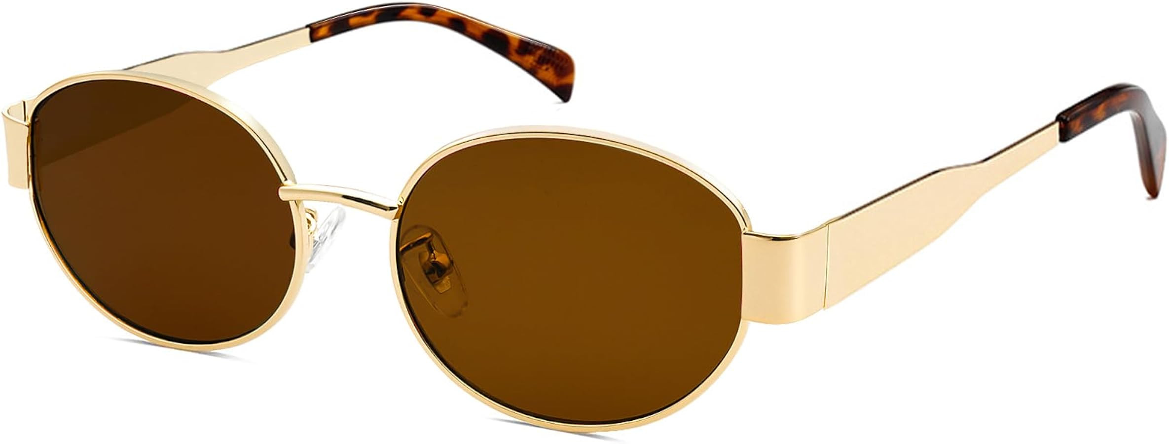 Trendy Retro Oval Sunglasses for Women Gold Fashion Designer Shades Vintage 90s Style Classic Sun... | Amazon (US)