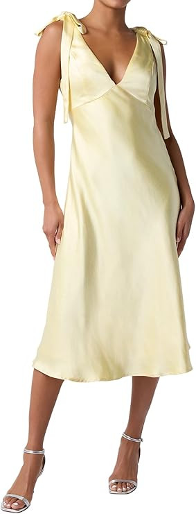 Lulus Henrietta Satin Cowl Back Tie Strap Maxi Dress – Elegant Formal Gown for Women | Amazon (US)