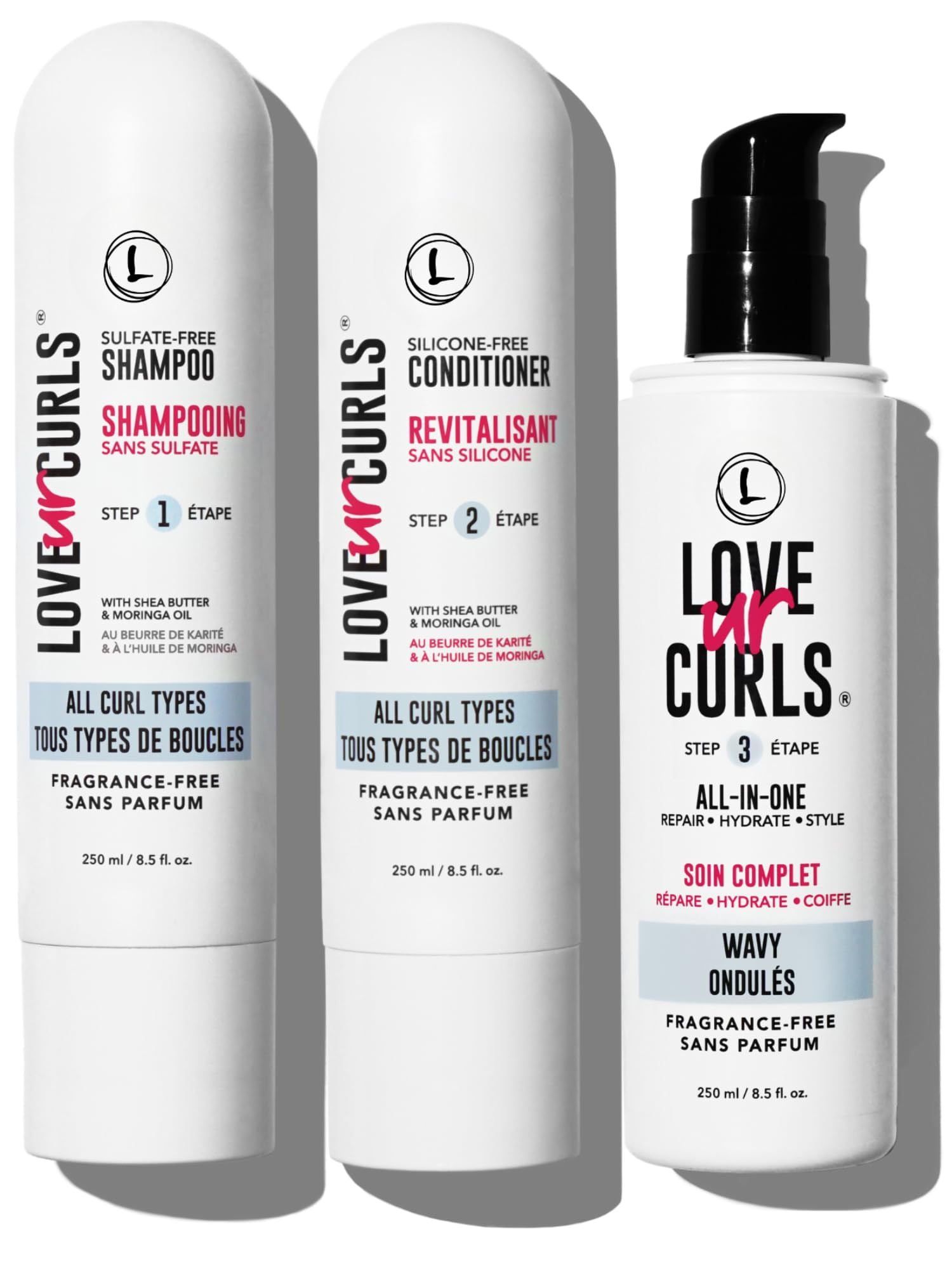 Love Ur Curls Fragrance Free Curly Shampoo and Conditioner Set with All in One Curl Cream Styler ... | Amazon (US)