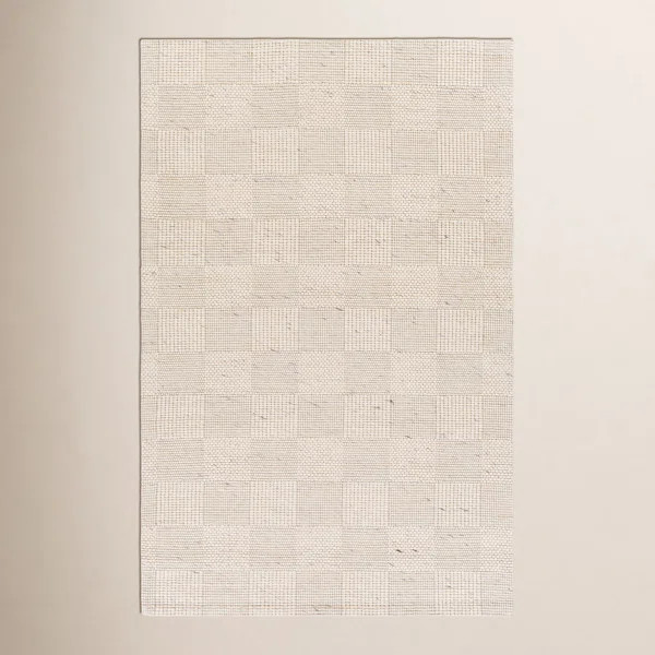 Becker Geometric Hand-Woven Wool Ivory/Charcoal/Off-White/Black Area Rug | Birch Lane