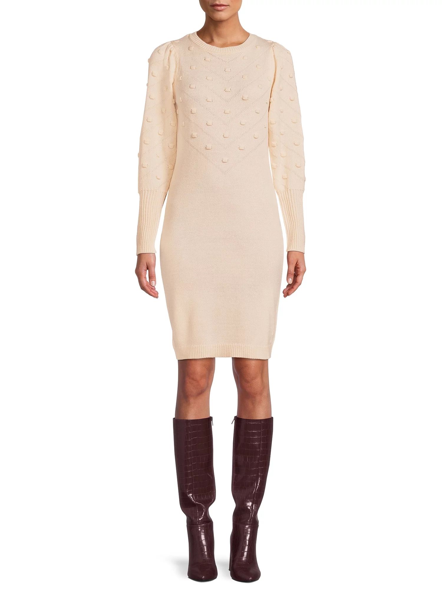 Heart N Crush Long Sleeve Bobble Sweater Dress, Womens | Walmart (US)