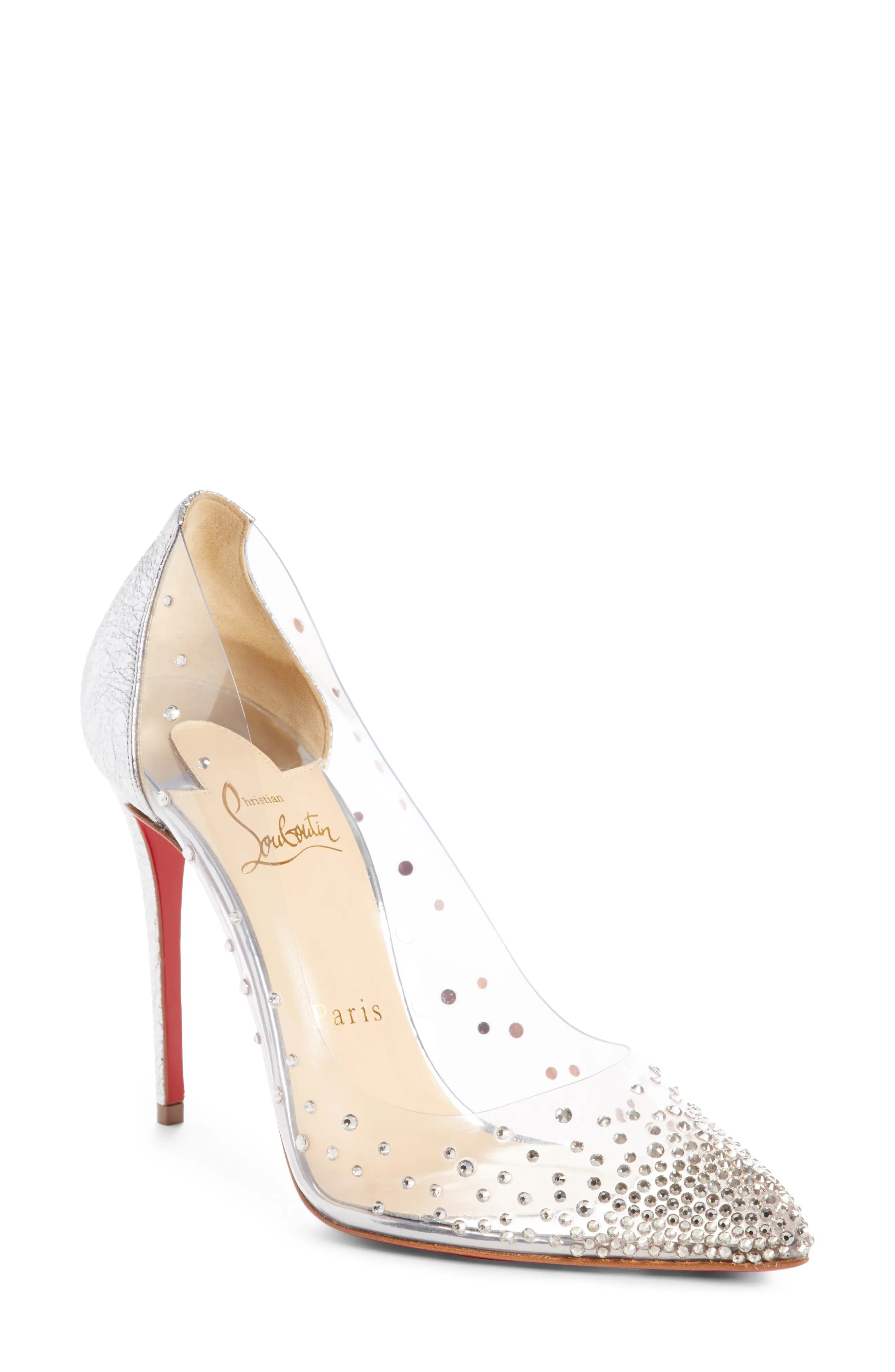 Women's Christian Louboutin Degrastrass Clear Embellished Pump, Size 7US / 37EU - Metallic | Nordstrom