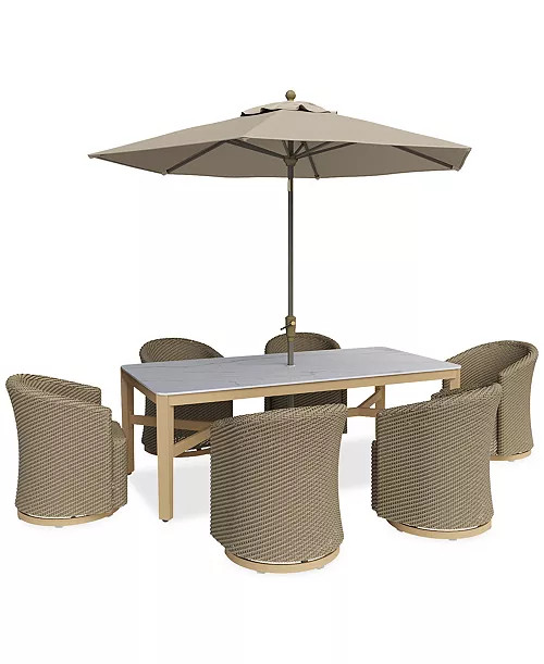 Reid Outdoor Dining 7pc Set (Rectangular Table & 6 Swivel Chairs), Created for Macy's - Macy's | Macy's