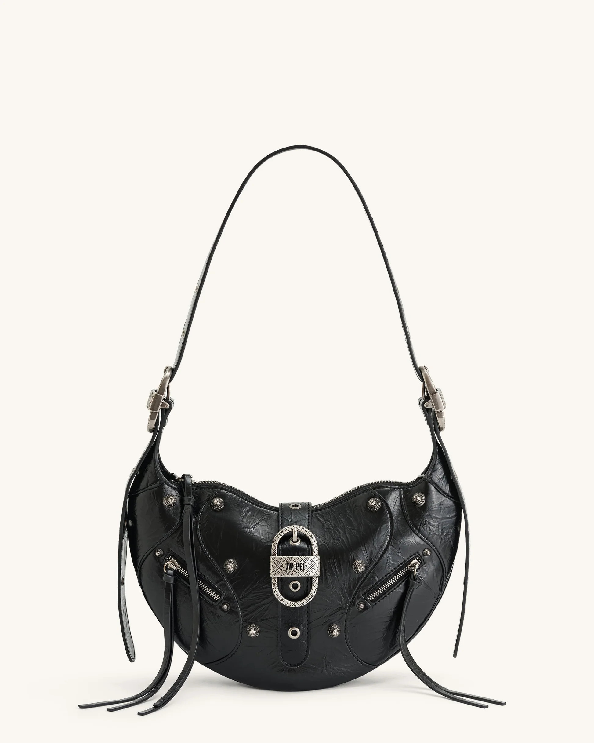 Tessa Crushed Shoulder Bag - Black | JW PEI US