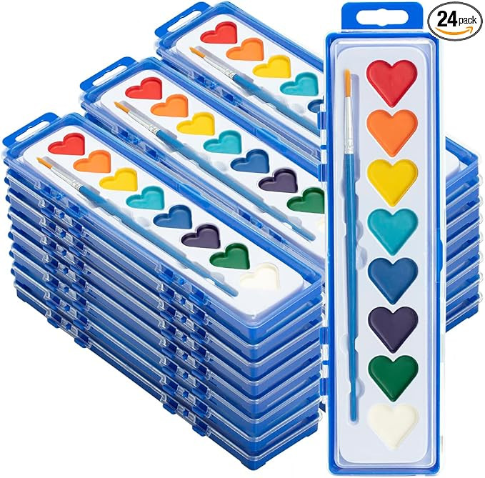 24 Pack Watercolor Paint Set, Washable Water Color Kids Paint Set with Paintbrush for Toddlers Ad... | Amazon (US)