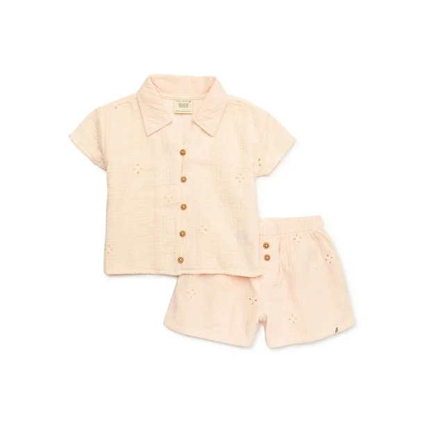 easy-peasy Toddler Girl Eyelet Cotton Shirt and Shorts Set, 2-Piece, Sizes 12M-5T | Walmart (US)