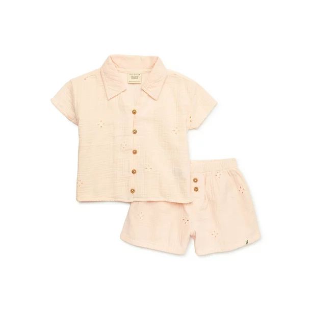 easy-peasy Toddler Girl Eyelet Cotton Shirt and Shorts Set, 2-Piece, Sizes 12M-5T | Walmart (US)