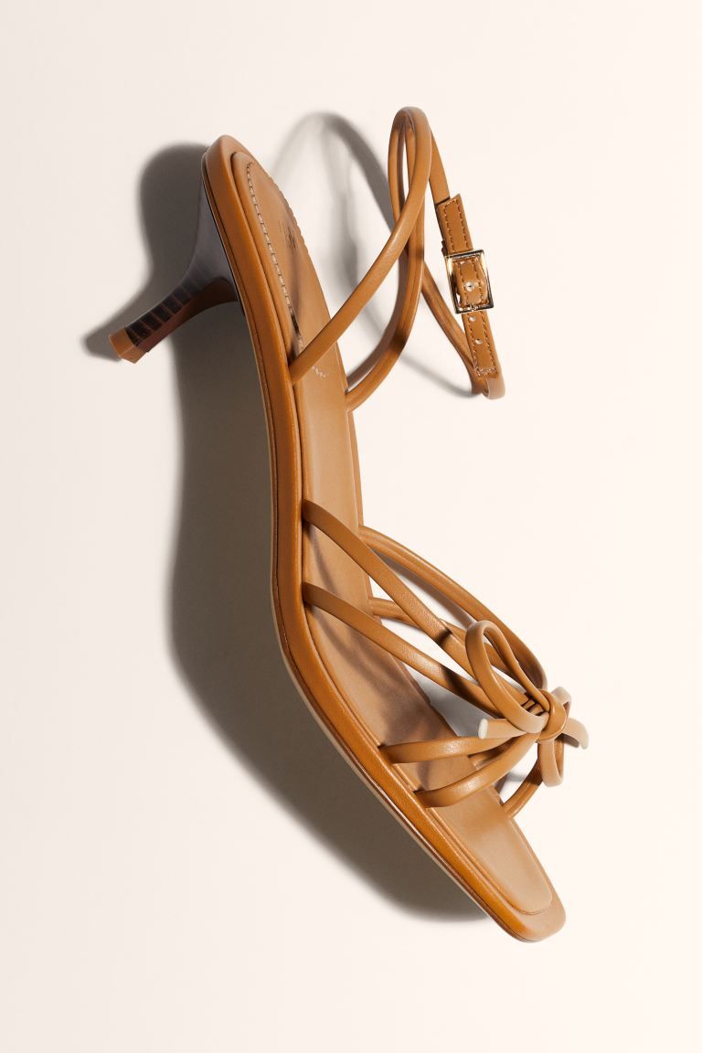 Bow-detail heeled sandals - Low heel - Dark beige - Ladies | H&M GB | H&M (UK, MY, IN, SG, PH, TW, HK)