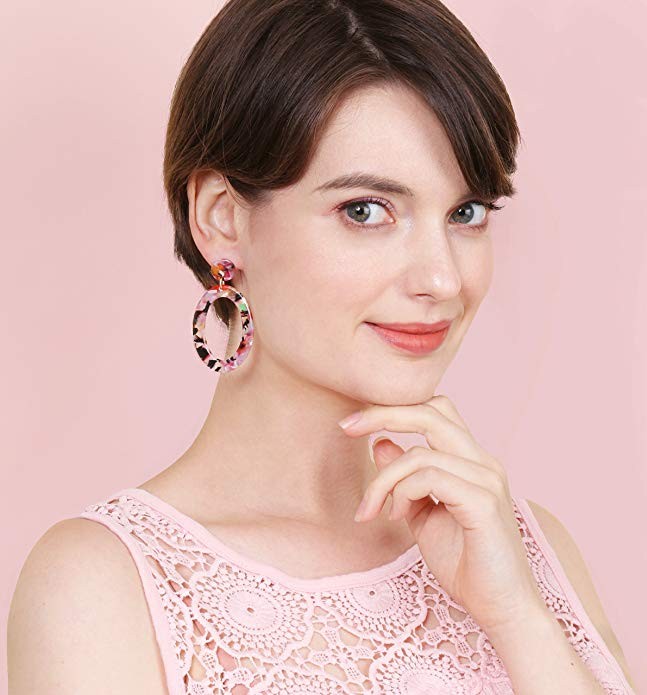 Mottled Circle Hoop Acrylic Resin Dangle Statement Earrings for Women | Amazon (US)