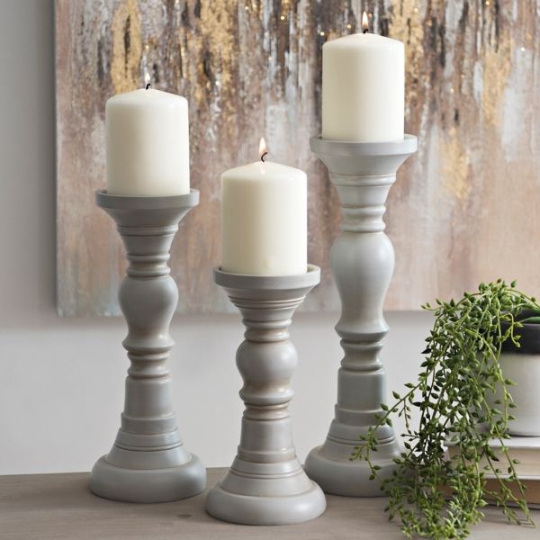 Distressed Gray Simple Candle Holders, Set of 3 | Kirklands | Kirkland's Home