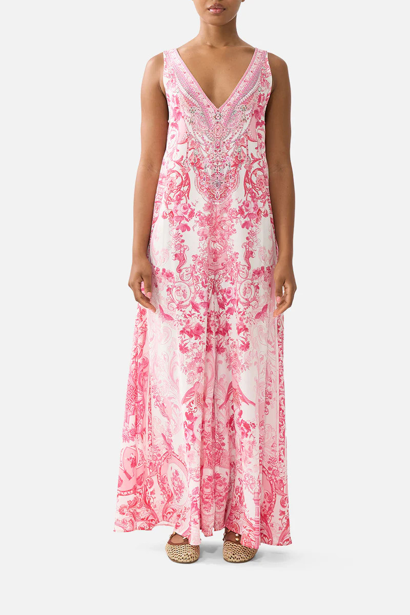 V NECK FLARED JUMPSUIT LIVIN LA VIDA ROSA | Camilla US