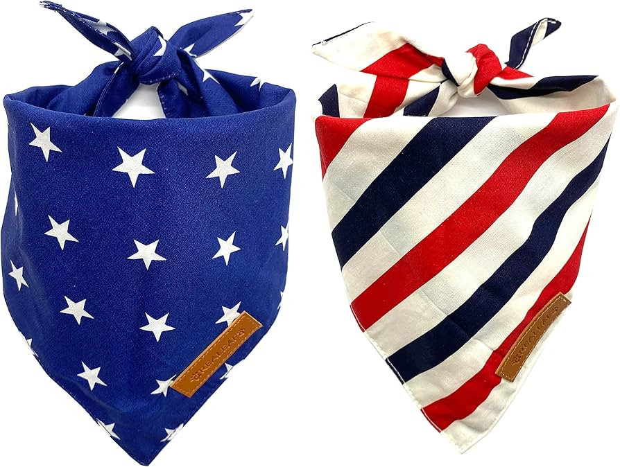 Realeaf 4th of July Dog Bandanas 2 Pack, Reversible American Flag Pet Scarf for Boy and Girl, Pre... | Amazon (US)