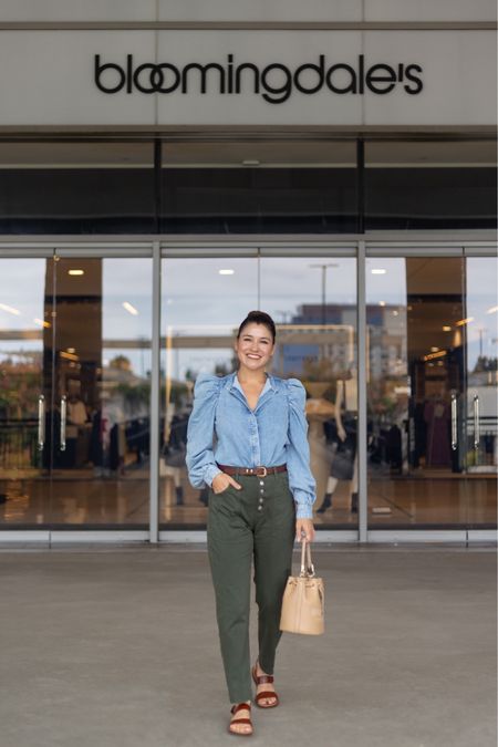 Frame chambray shirt, statement denim shirt, Marc Jacobs bucket bag - Versatile, neutral, useful AND makes a statement?! 

Veronica beard olive green pants

@bloomingdales #bloomingdales #ad

#LTKworkwear #LTKover40 #LTKitbag