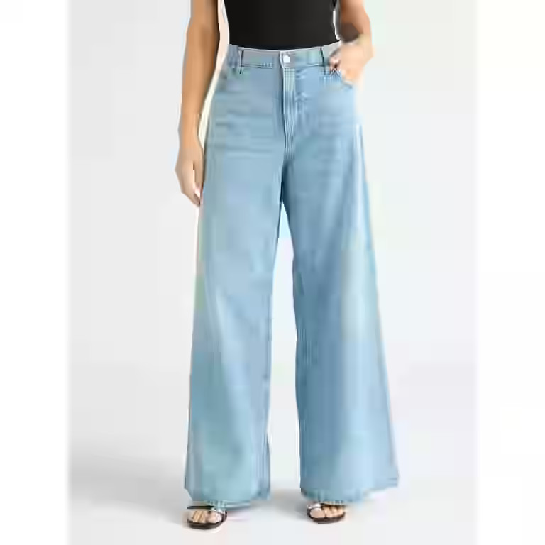 Scoop Women's and Women’s Plus High Rise Baggy Wide Leg Jeans, Sizes 0-28W, Short & Long Length... | Walmart (US)