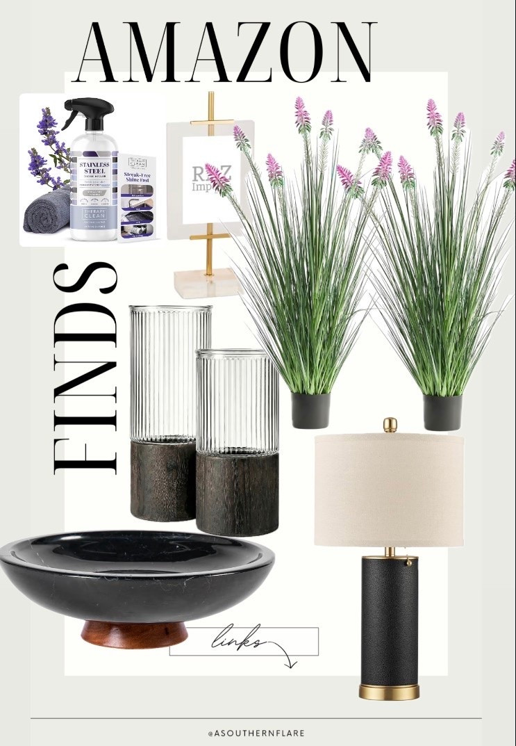 Elevate your decor with these chic finds! From lush greenery to elegant lamps, perfect for any room. HomeDecor /StylishLiving/ Amazon/ affordable Home/ Home interiors