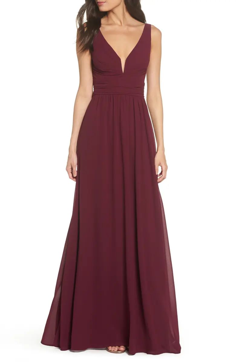 V-Neck Chiffon Gown | Nordstrom