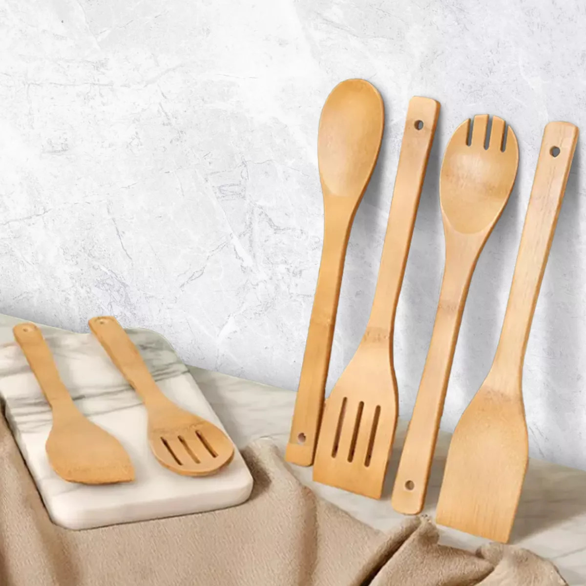 Cheer Collection Premium Bamboo Cooking Utensil Set – 6 Piece Non-Scratch Wooden Spatulas & Spo... | Target