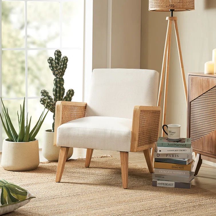Mayenne Upholstered Accent Chair with Rattan Arms | Wayfair North America