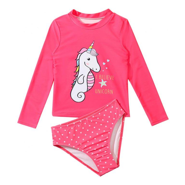 Uccdo Little Girls 2-Piece Swimsuit Set Long Sleeve Rash Guard Bathing Suit Sun Protection 1-6 Ye... | Walmart (US)