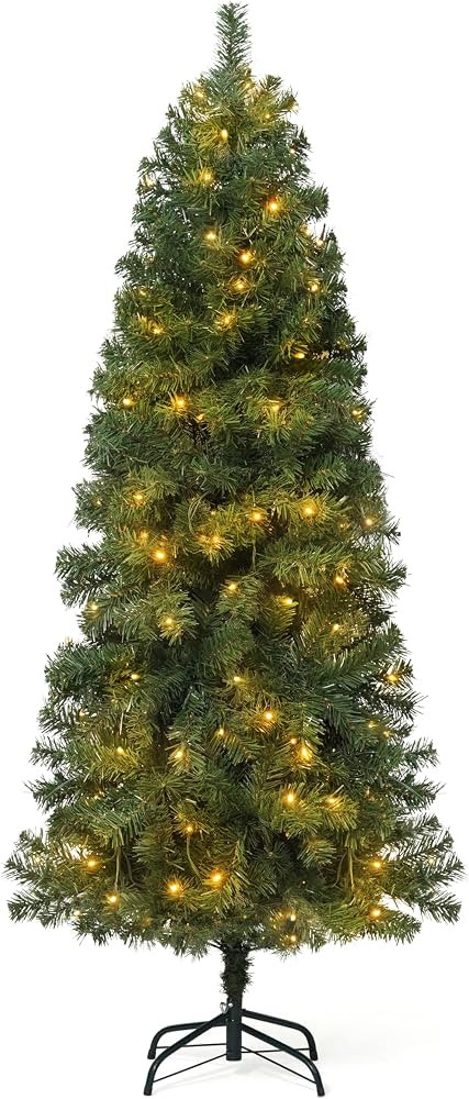 CAPHAUS 4.5 Feet Artificial Pre-lit Pencil Christmas Tree w/ 150 LED Lights, Premium Slim Christm... | Amazon (US)