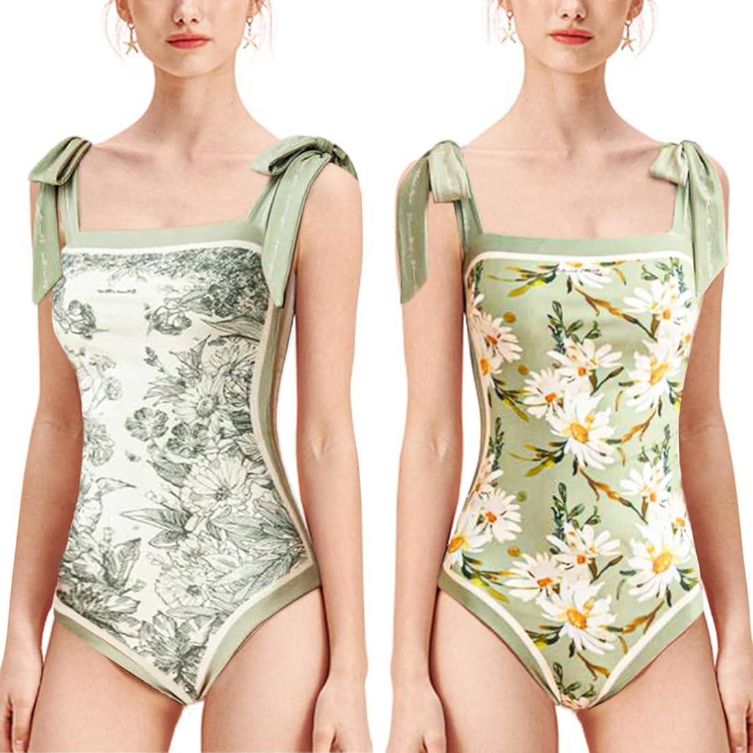 Women Floral One Piece Swimsuits, Reversible Tie Shoulder Monokini, Tummy Control Bathing Suits, ... | Amazon (US)