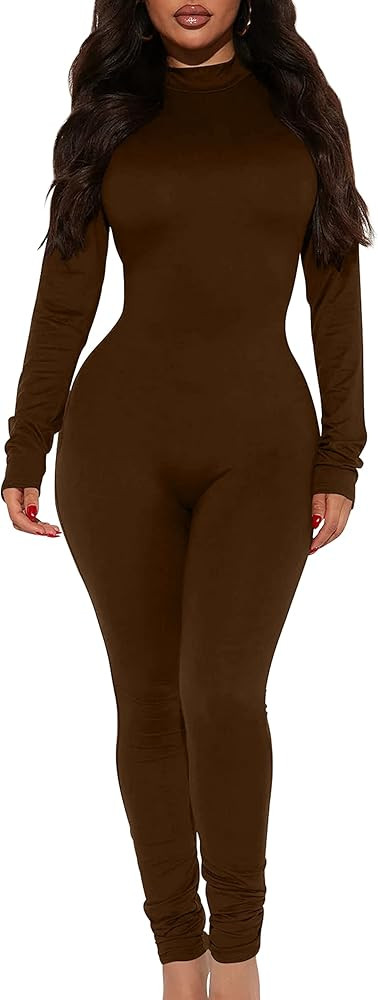 Mokoru Women's Sexy Bodycon Long Sleeve One Piece Jumpsuits Full Length Club Rompers | Amazon (US)