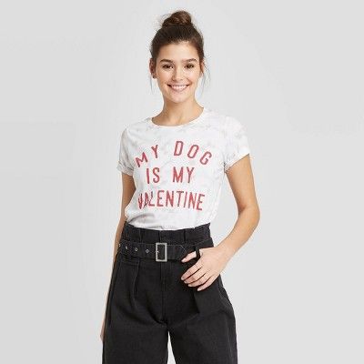 Women's My Dog is My Valentine Short Sleeve T-Shirt - Grayson Threads (Juniors') - Gray | Target