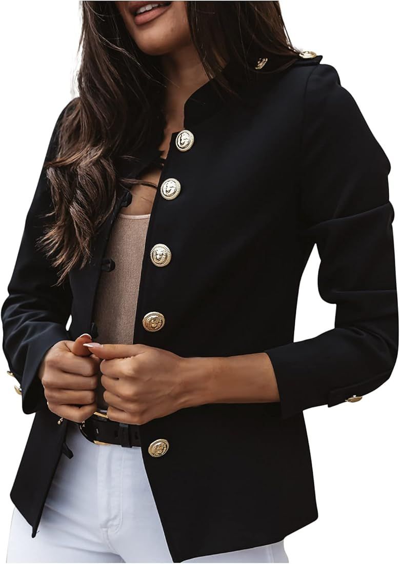 Blazer Jackets for Womens Mock Neck Button Jacket Open Front Cardigan Blouse Tops Business Casual... | Amazon (US)