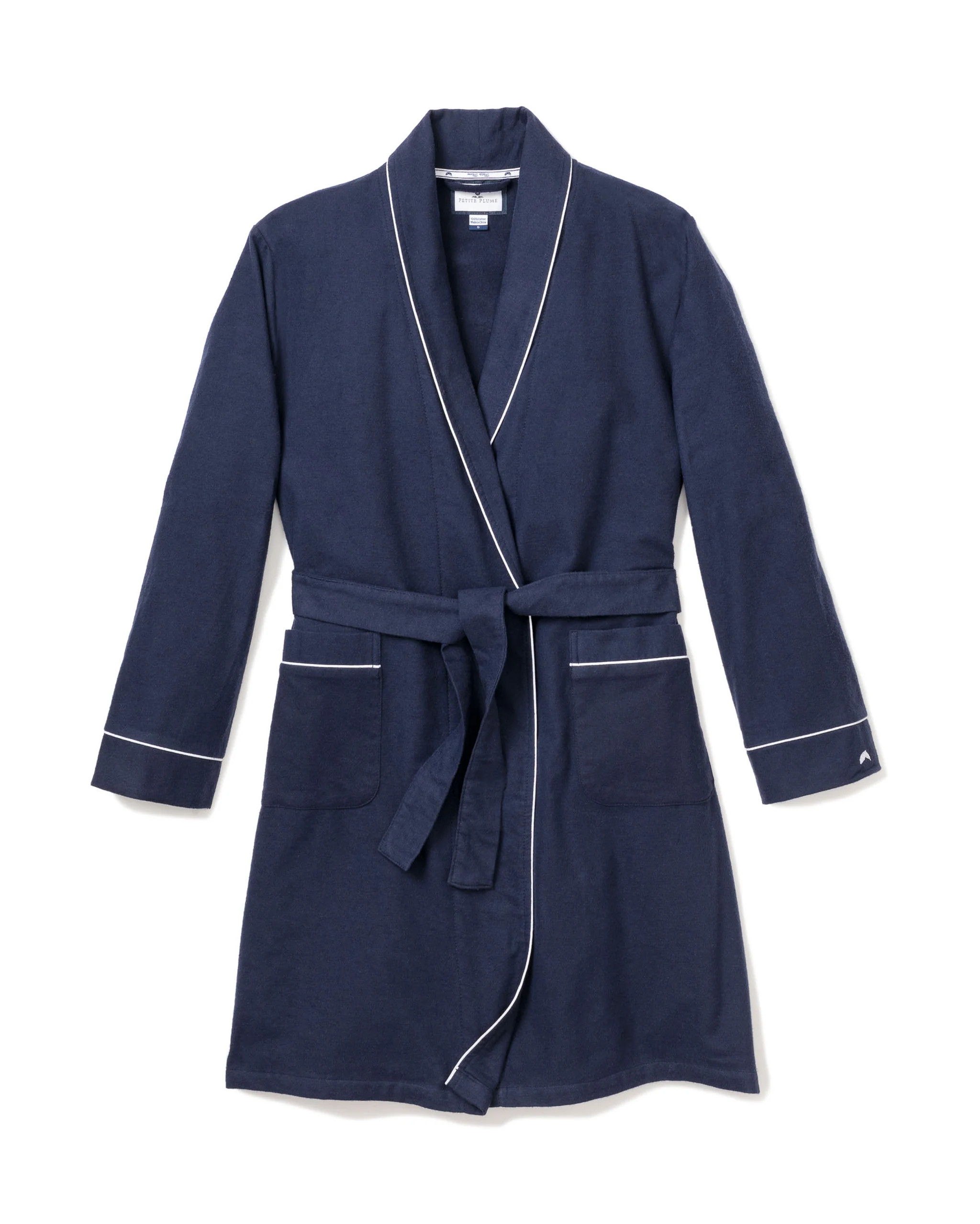 Kid's Flannel Robe in Navy | Petite Plume