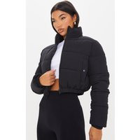 Black Cropped Peach Skin Bubble Puffer Jacket | PrettyLittleThing US