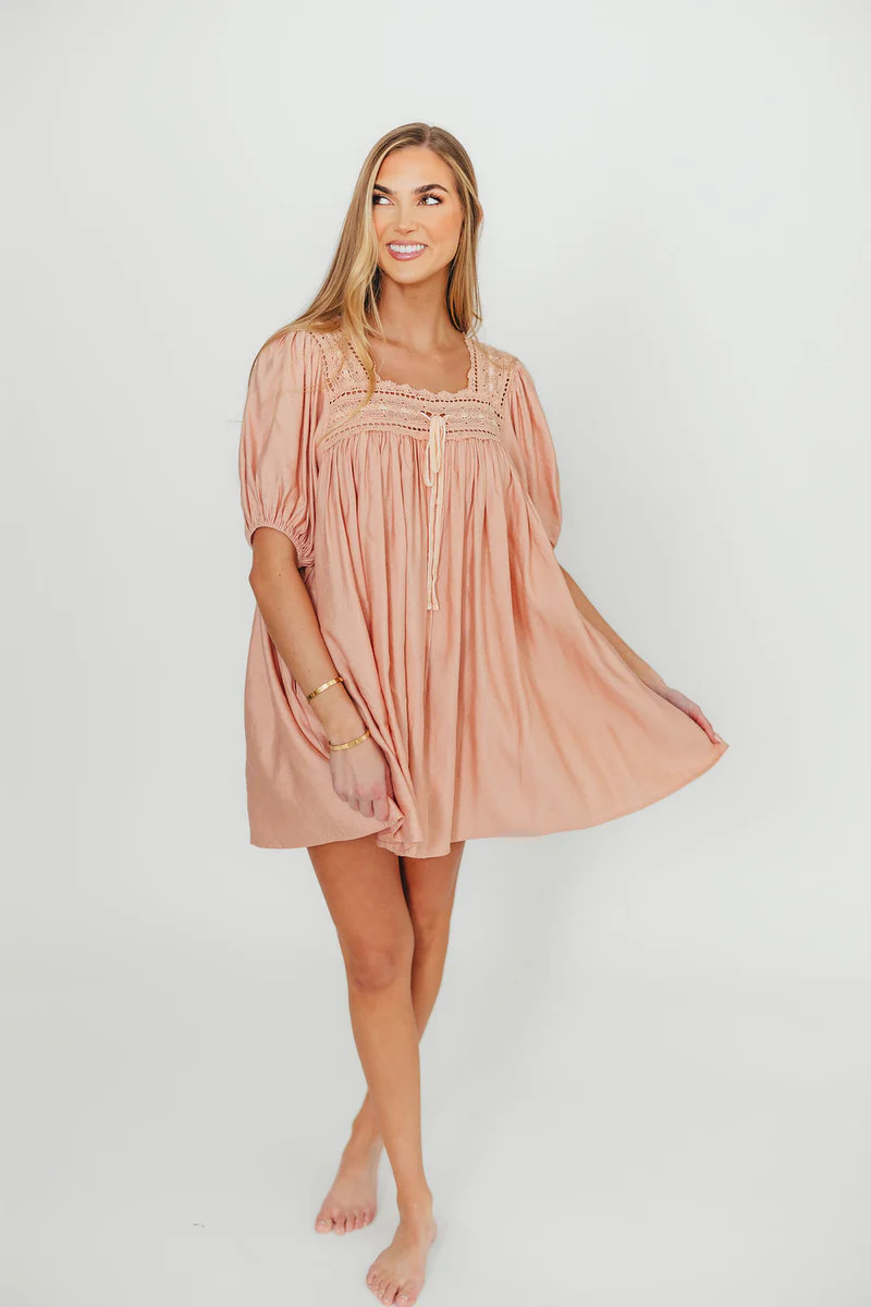 Dottie Lace Trim Linen-Blend Mini Dress in Blush | Worth Collective