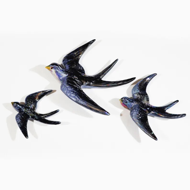 Vintage Jema Holland Iridescent Ceramic Swallow Set of 3, Wall Decor - Etsy | Etsy (Global)