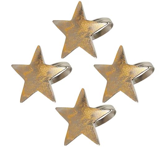 Napkin Rings - Goldtone Texture Star Top by Valerie Set of 4 - QVC.com | QVC