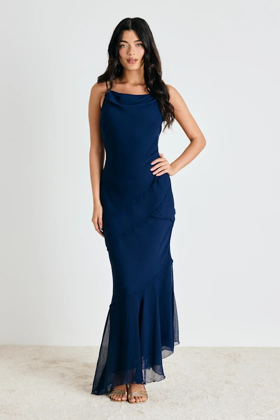 Lanista Navy Strappy Asymmetrical Maxi Dress | Graduation Dresses | Lulus