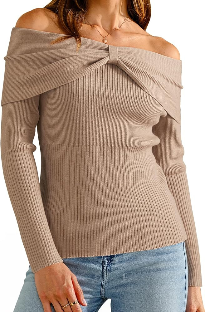 Arach&Cloz Women's Wool Blend Slim Fit Off The Shoulder Fall Sweater 2025 | Amazon (US)