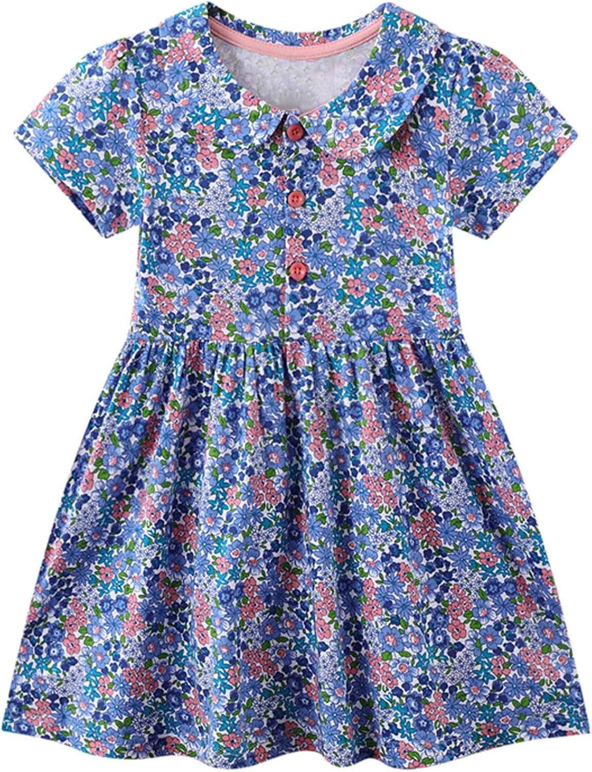 HILEELANG Toddler Little Girls Short Casual Dress Cotton Spring Summer Short Sleeve Basic Tunic S... | Amazon (US)