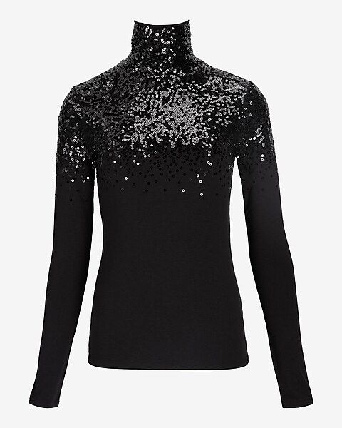 Cascading Sequin Turtleneck Top | Express