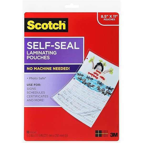 Scotch Self-Sealing Laminating Pouches, Glossy Finish, 4 3/8 x 6 3/8 Inches, 5 Pouches (PL900G) | Amazon (US)