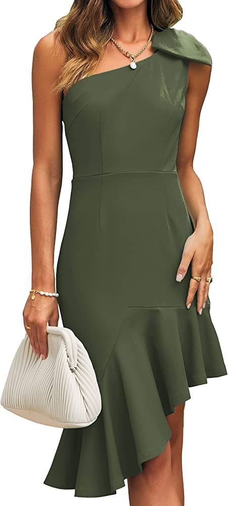 BTFBM Women Fashion One Shoulder Mini Dresses Sleeveless Tie Knot Asymmetrical Mermaid Evening Co... | Amazon (US)