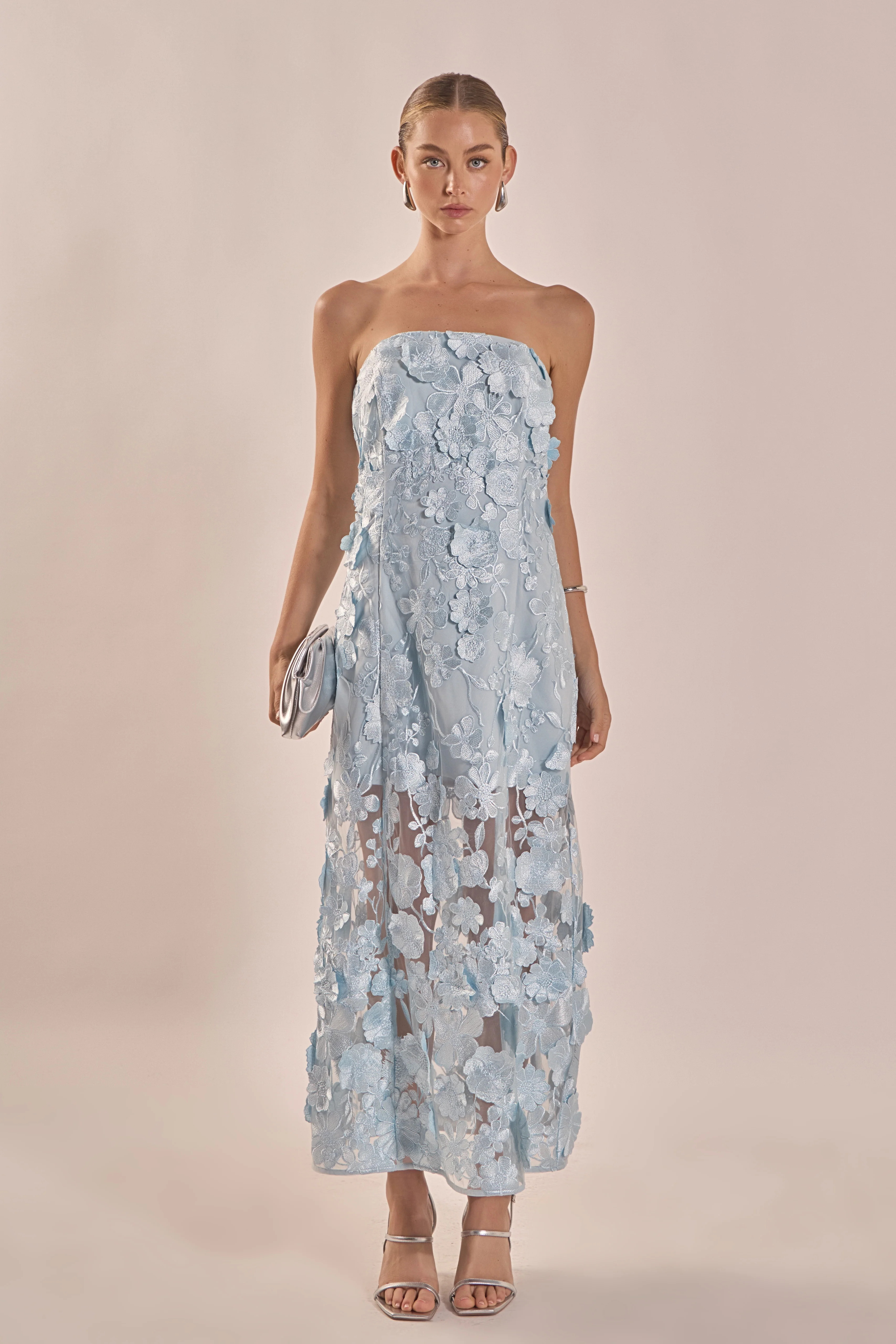 Strapless Floral Embroidered Maxi Dress | Endless Rose