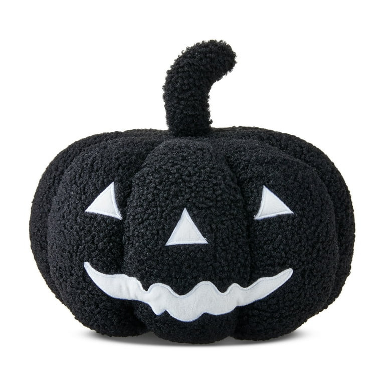 Plush Jack-o'-Lantern Decorative Pillow, Black & White, 9", Harvest by Way To Celebrate - Walmart... | Walmart (US)